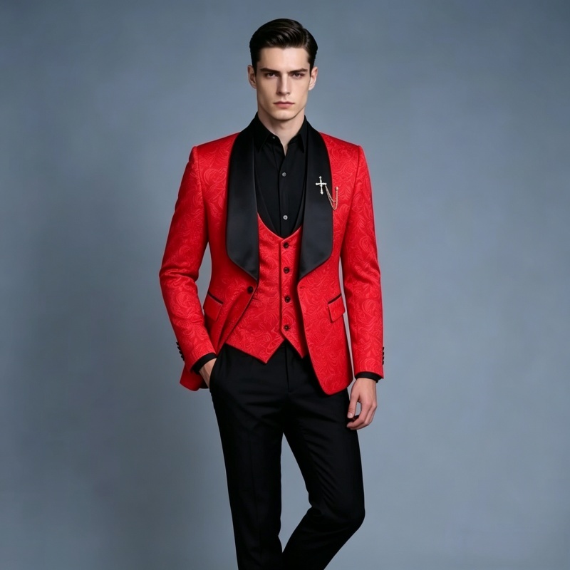 Men Formal Wear Pink - Herren Slim-Fit Dreiteiliger Smokinganzug in Rosa