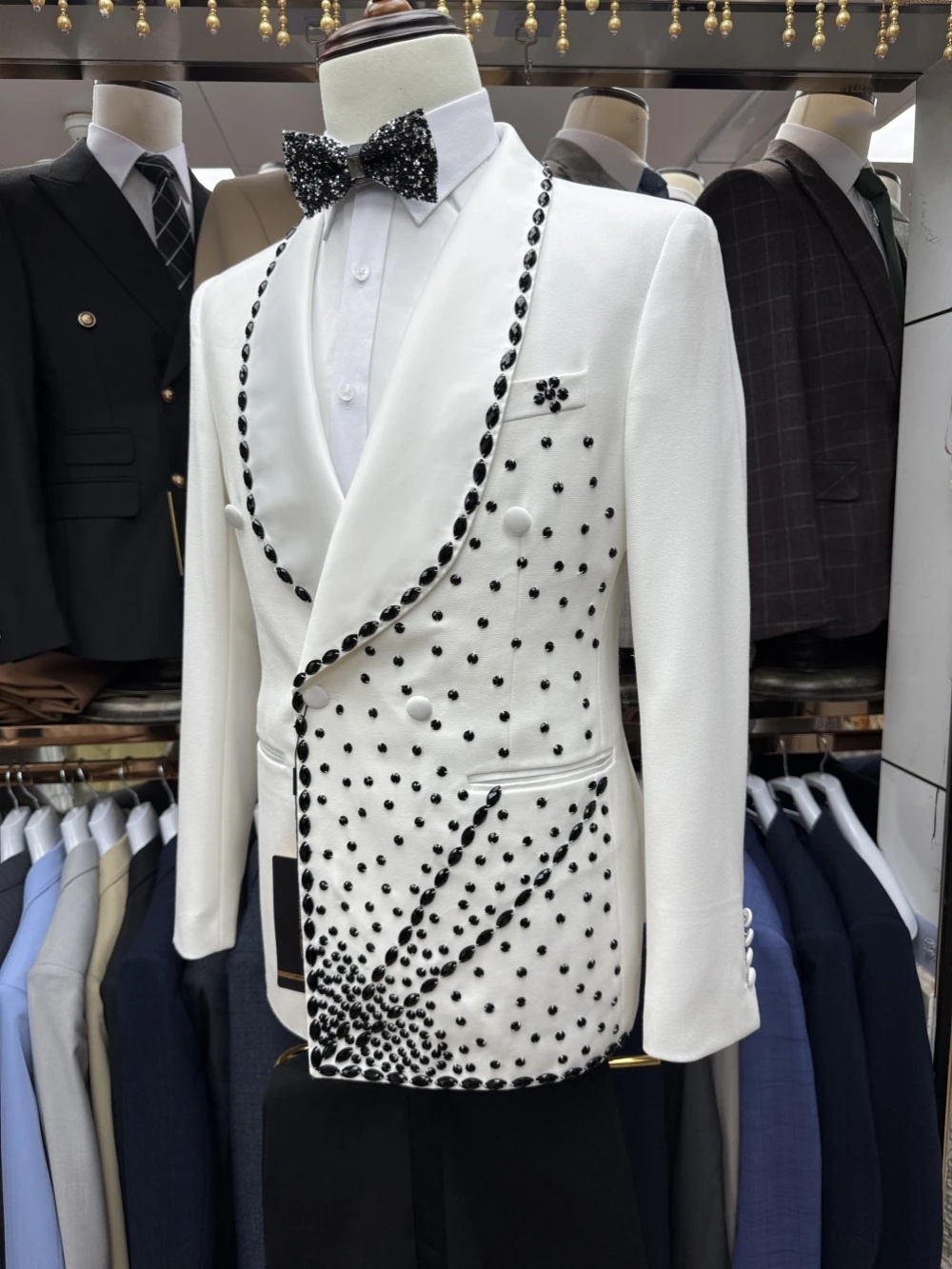 Men Formal Wear With Coat - Weißer Bräutigam-Herrenanzug-Set, 2-teiliger Blazer + schwarze