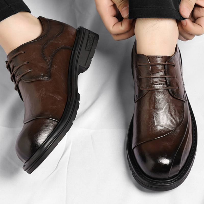 Men'S Formal Wear For A Wedding - Braune, glänzende, echte Lederschuhe mit Schnürung,