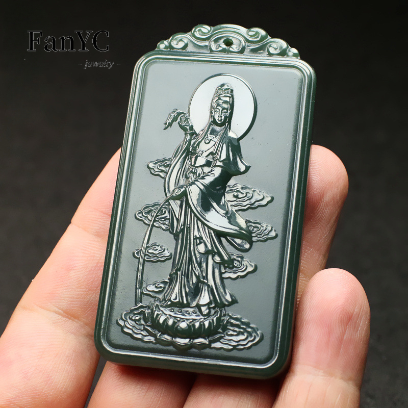 Men'S Ethnic & Formal Designer Wear Studio S - Natürliche Hetian Jade Qingyu Guanyin Halskette