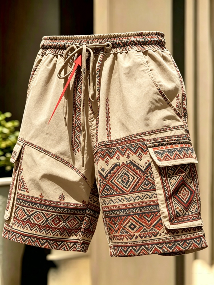 Men'S Ethnic & Formal Designer Wear Studio S - Herren Khaki Ethnische Azteken-Geometrische Patchwork Multi-Taschen