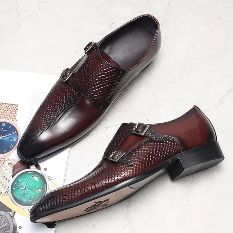 Scale - Men Formals & Ethnic Wear - Britischer Stil Fischschuppen-Muster Doppelschnallen-Schuhe Herren Leder