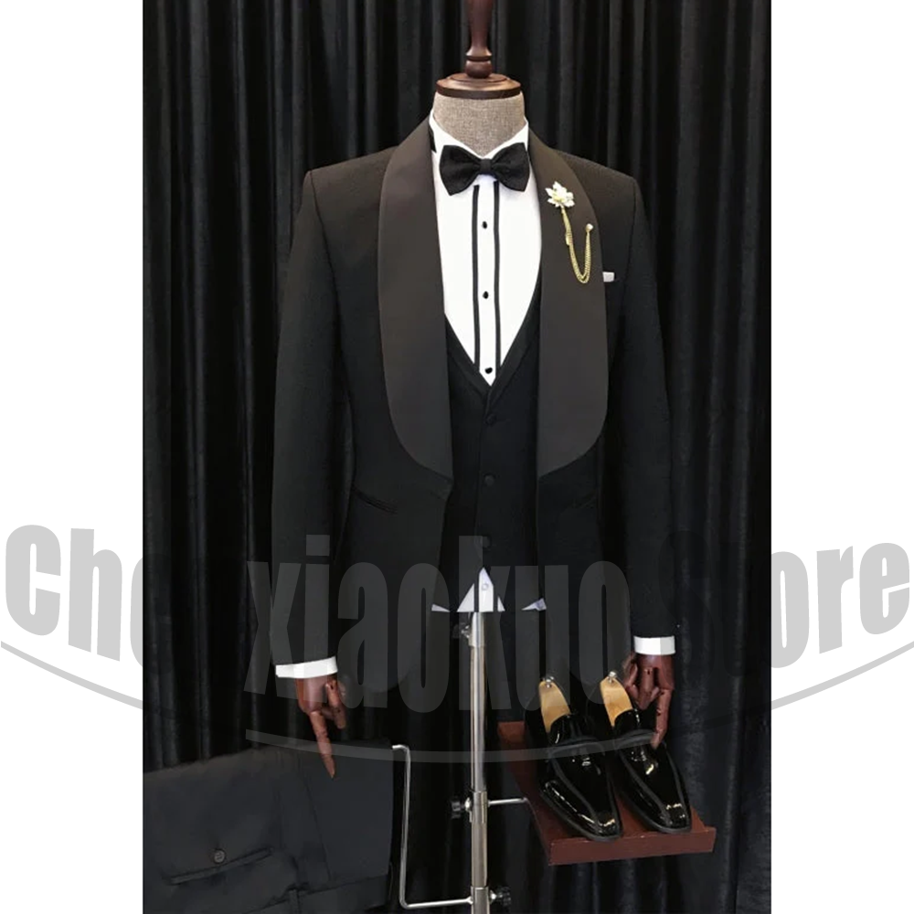 Elegant Formal Men'S Wear - Schwarze Herrenanzüge, schickes Schalkragen, ein Knopf,
