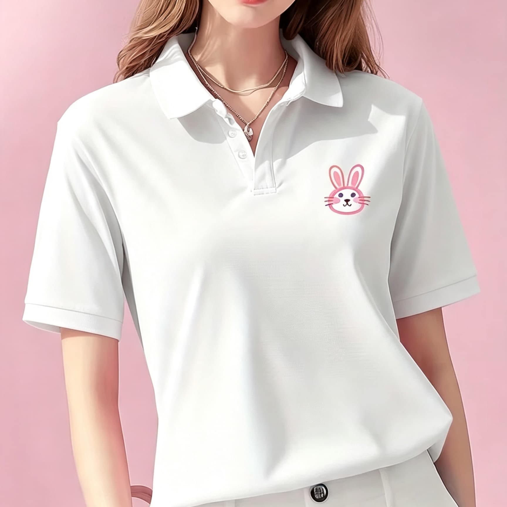 Men Formal Wear Pink - Unisex Schwarzes Poloshirt mit Reverskragen, niedlichem