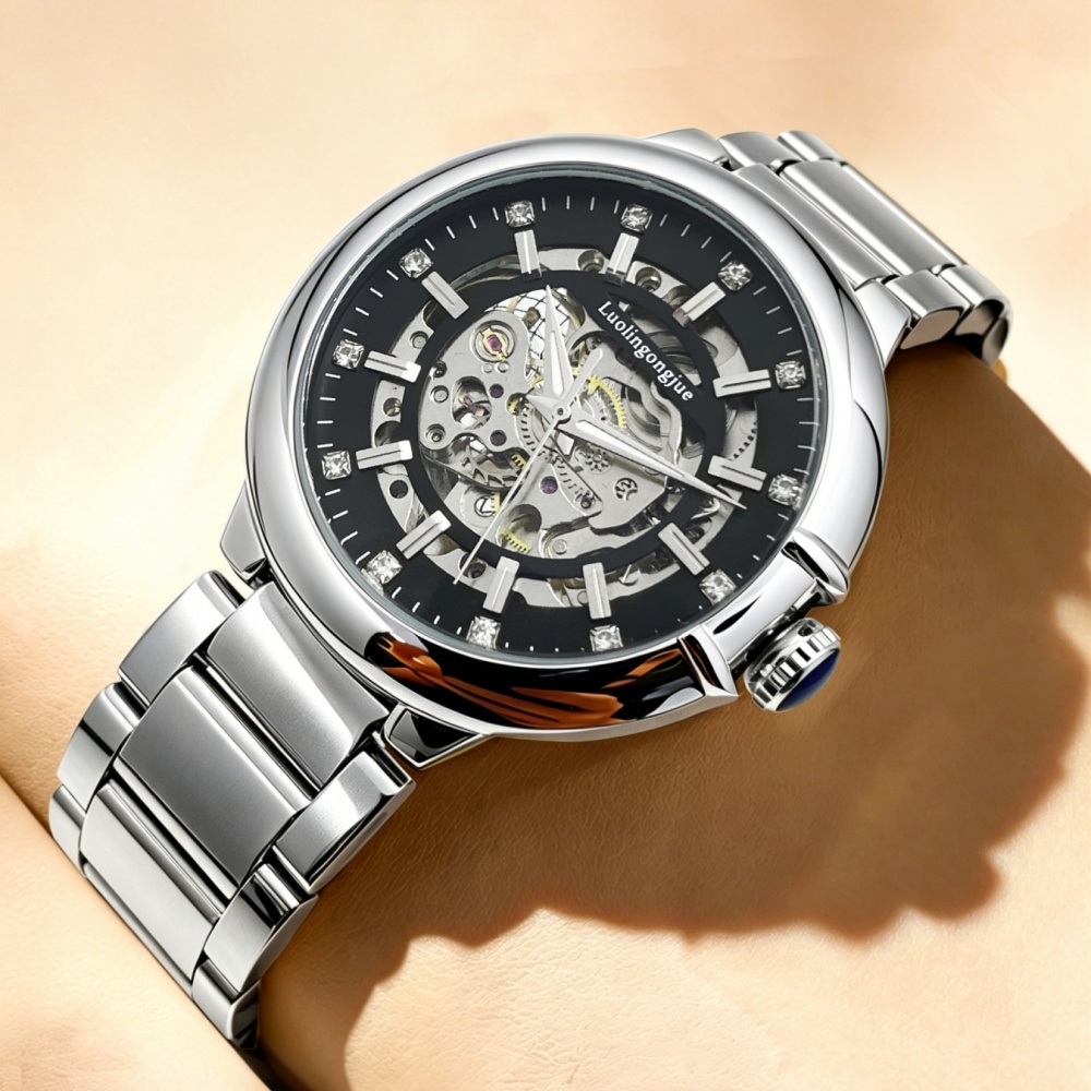 Scale - Men Formals & Ethnic Wear - Hohlgefräste, vollautomatische mechanische Herrenuhr mit Stahlarmband,