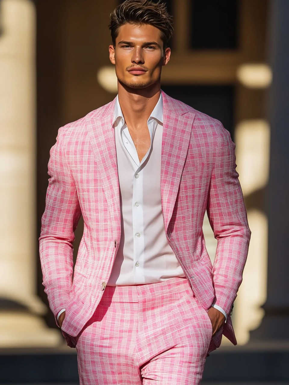 Sommer rosa karierte Herren-Sm – Men Formal Wear Pink Bewertung und Preis