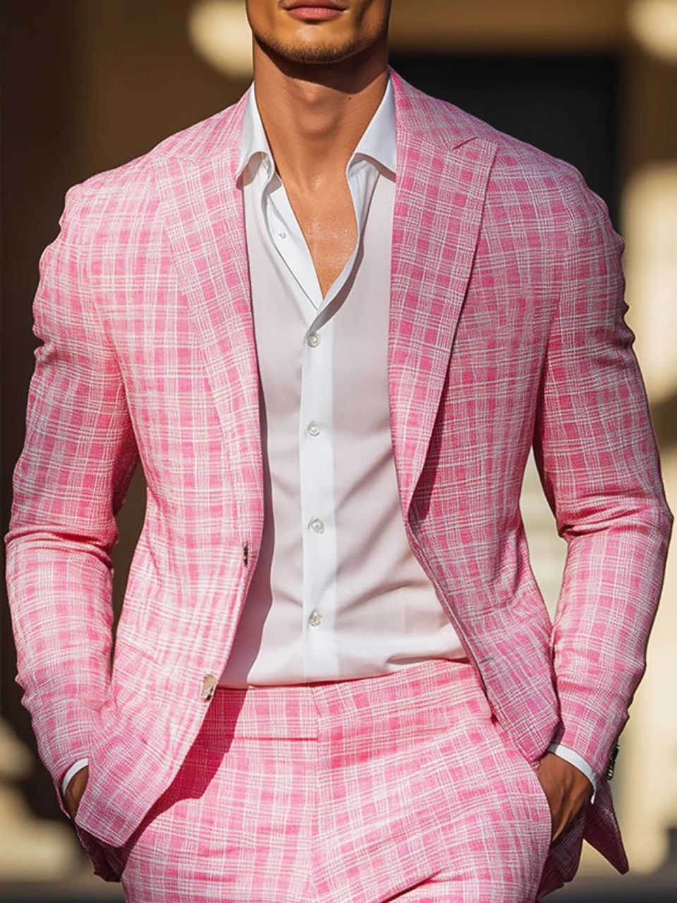 Sommer rosa karierte Herren-Sm – Men Formal Wear Pink Bewertung und Preis