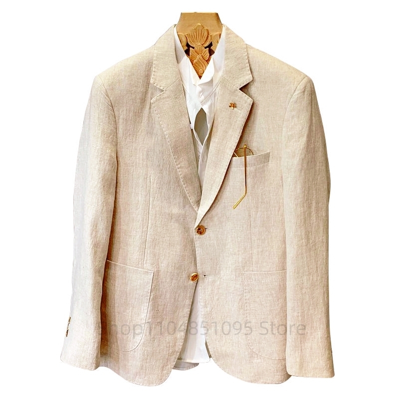 Beiger Herrenanzug Leinen-Blaz – Men Formal Wear With Coat Bewertung und Preis