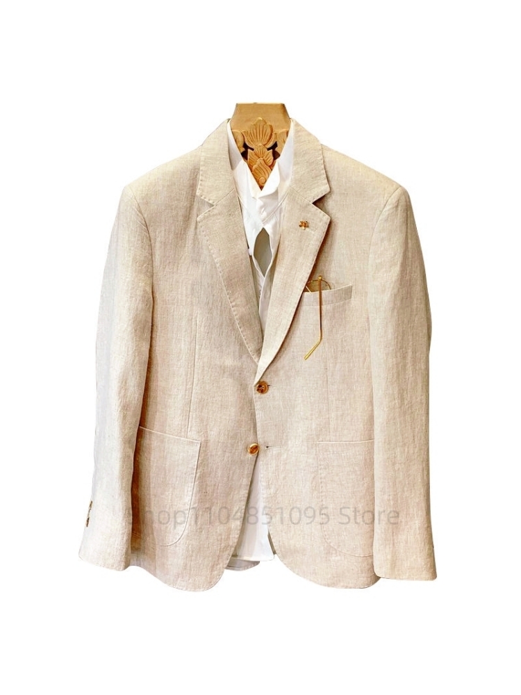 Beiger Herrenanzug Leinen-Blaz – Men Formal Wear With Coat Bewertung und Preis